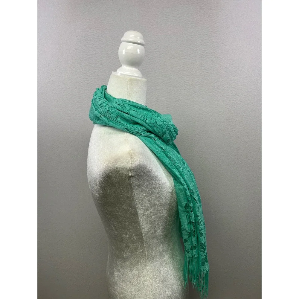 Boho Romantic Festival Women‎ OS Seafoam Green Floral Lace Fringe Shawl Wrap